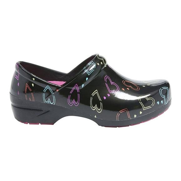 Anywear Women's SR Angel Hearts on the Line Nursing Clogs, Black Multi, Size 5 - Picture 3 of 5